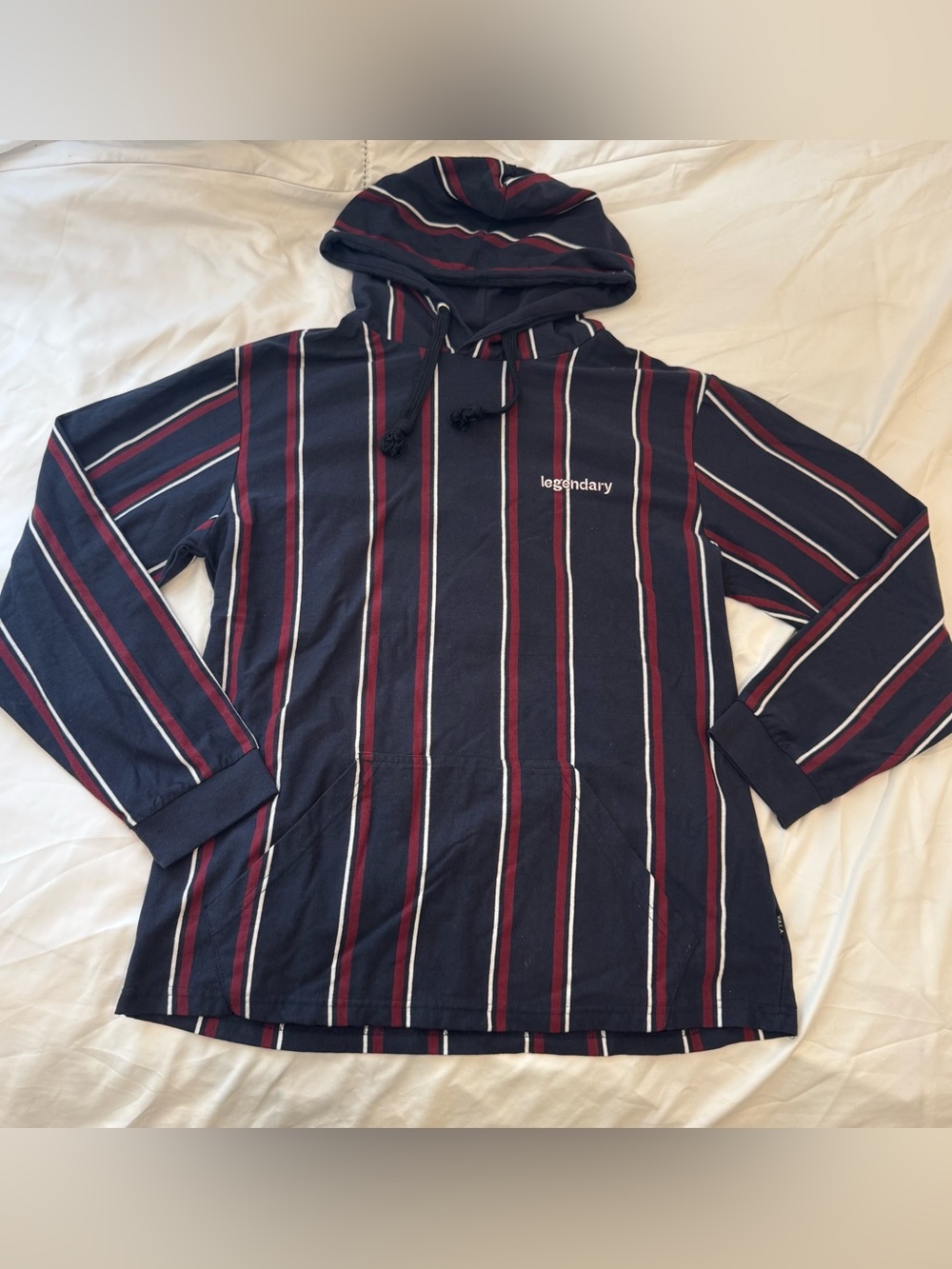 V.A.L.A. Legendary Striped Hooded Pullover Navy Burgundy White Oversized Large